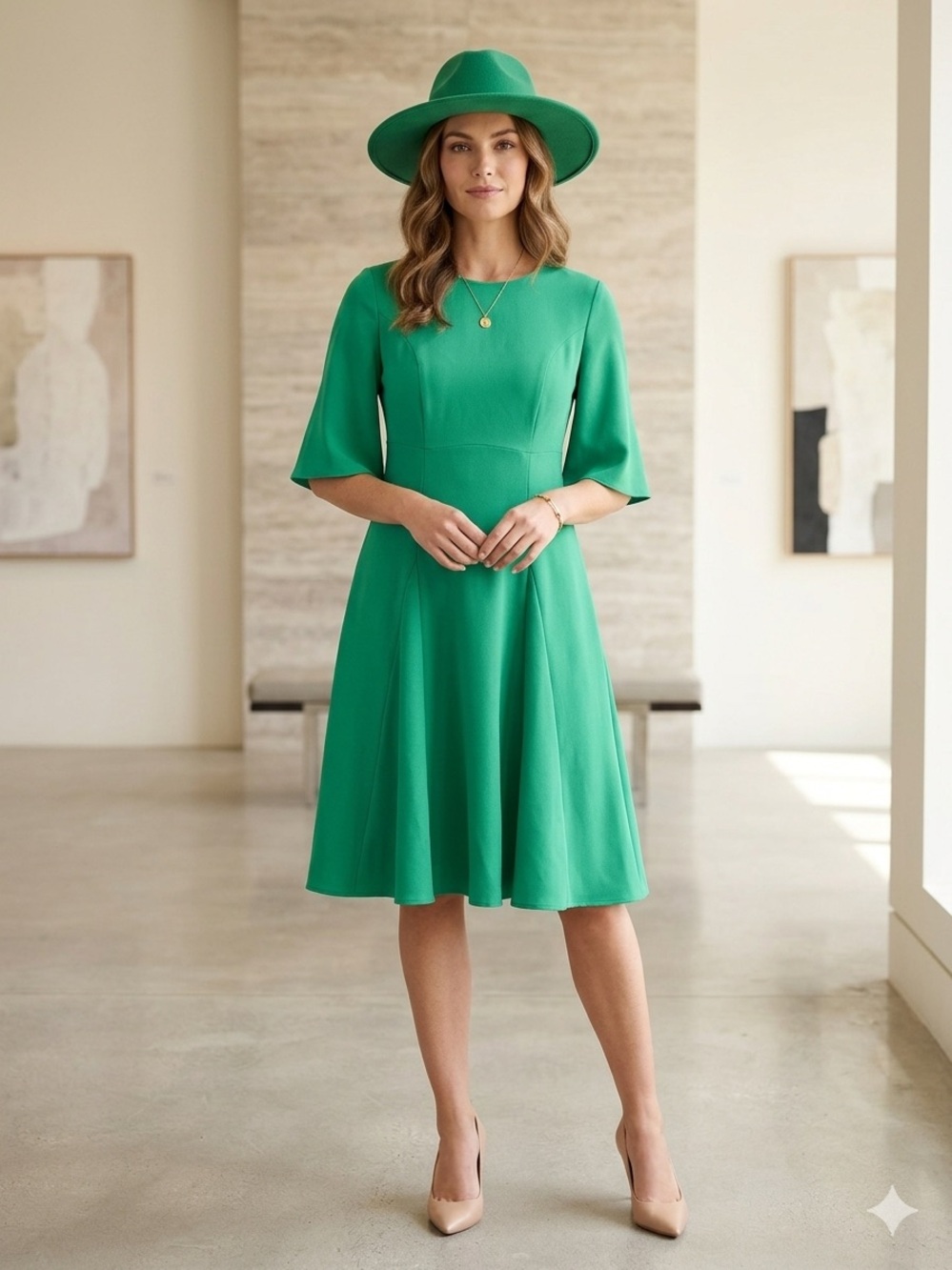CECE Women’s Emerald Green Fit-and-Flare Dress. Size 2 (usa 12)